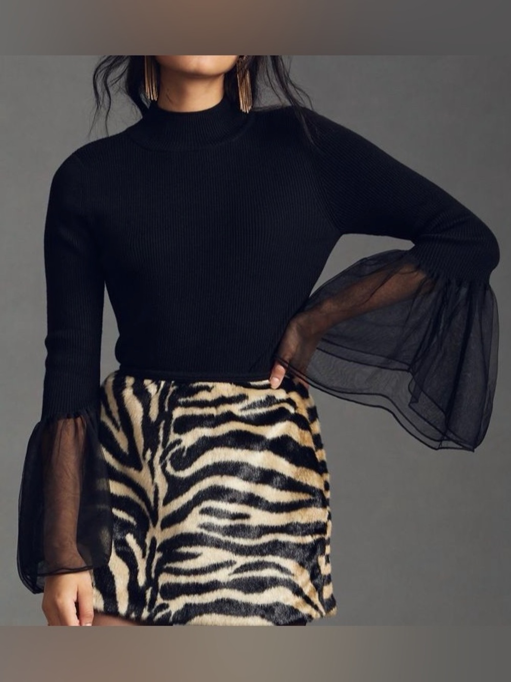 Anthropologie Tulle Cuffed Sweater Whimsigoth Bohemian Fall Classy Large